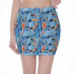 Skiing Equipment Pattern Print Pencil Mini Skirt