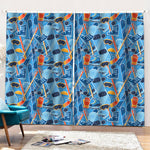 Skiing Equipment Pattern Print Pencil Pleat Curtains