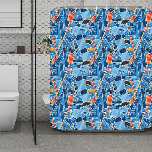 Skiing Equipment Pattern Print Polyester Shower Curtain