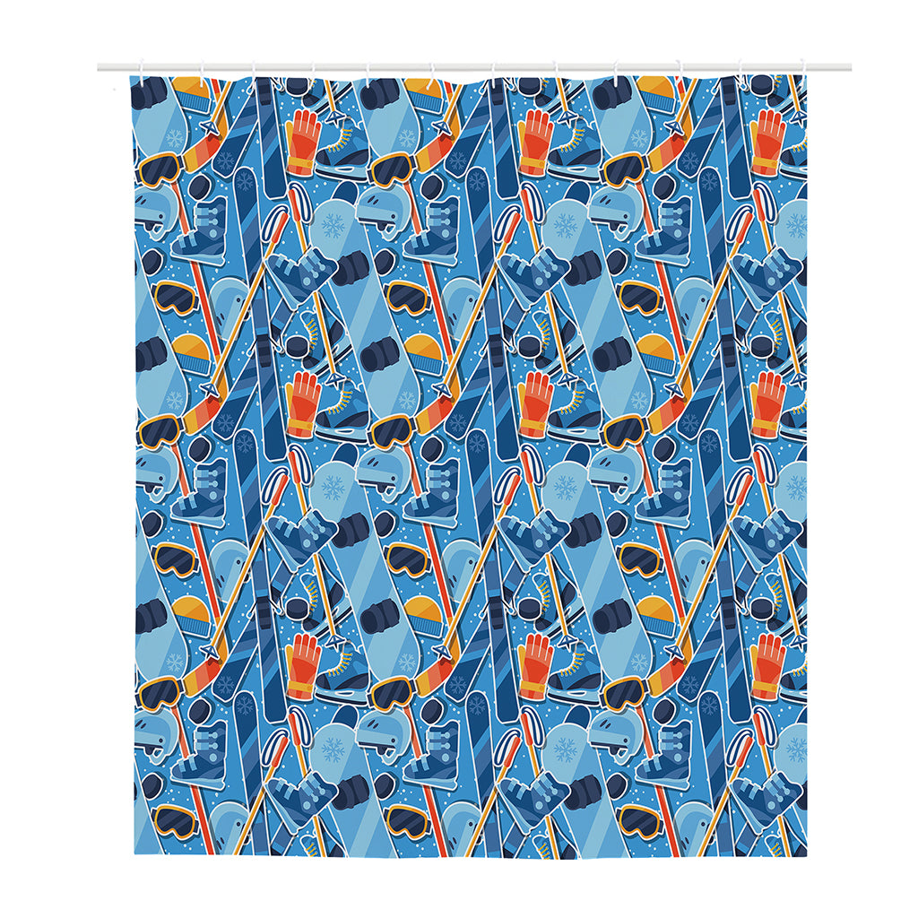 Skiing Equipment Pattern Print Polyester Shower Curtain
