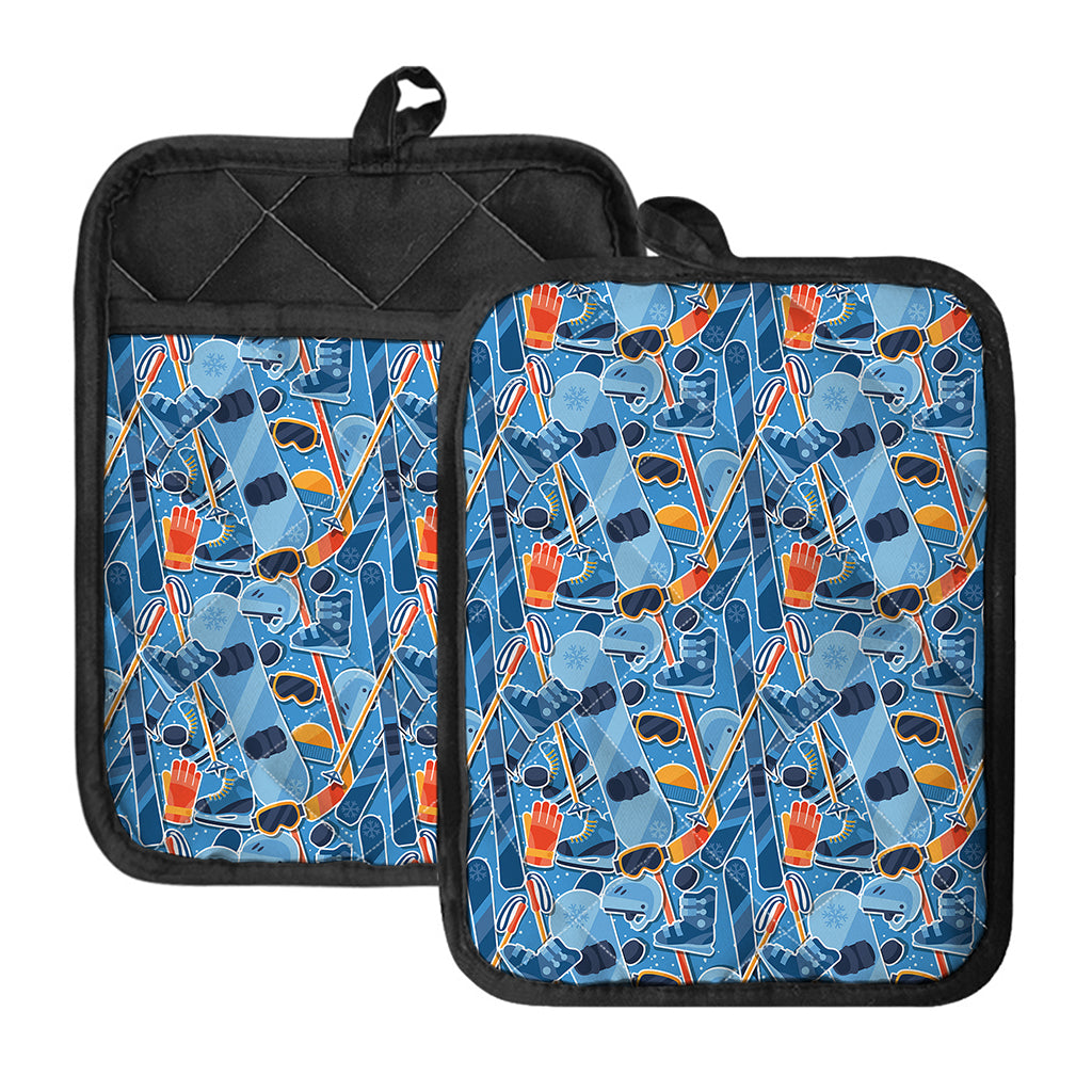 Skiing Equipment Pattern Print Pot Holders With Pocket