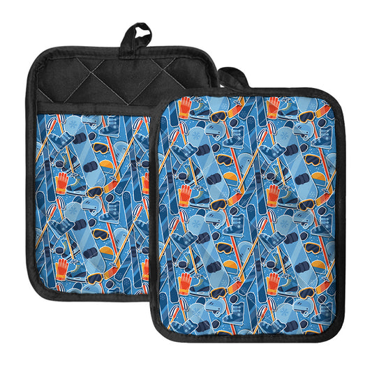 Skiing Equipment Pattern Print Pot Holders With Pocket