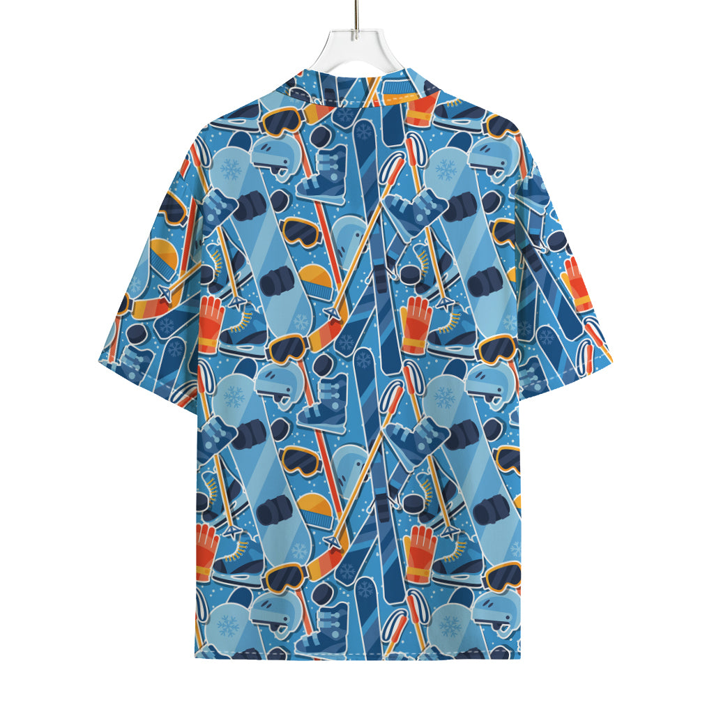 Skiing Equipment Pattern Print Rayon Hawaiian Shirt