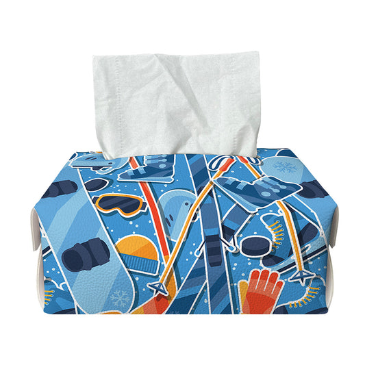 Skiing Equipment Pattern Print Rectangle Tissue Box Cover