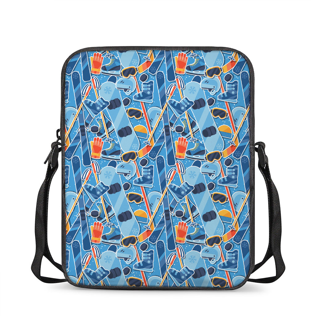 Skiing Equipment Pattern Print Rectangular Crossbody Bag