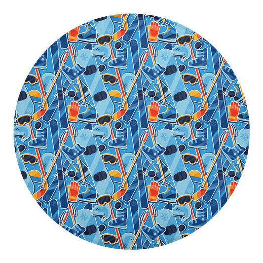Skiing Equipment Pattern Print Round Blanket