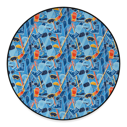 Skiing Equipment Pattern Print Round Floor Mat