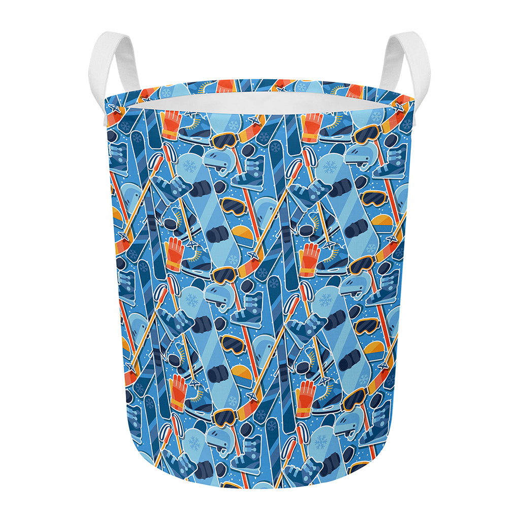Skiing Equipment Pattern Print Round Laundry Basket