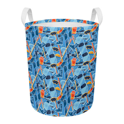 Skiing Equipment Pattern Print Round Laundry Basket