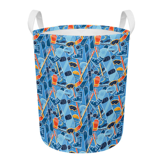 Skiing Equipment Pattern Print Round Laundry Basket