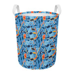 Skiing Equipment Pattern Print Round Laundry Basket