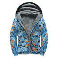 Skiing Equipment Pattern Print Sherpa Lined Zip Up Hoodie