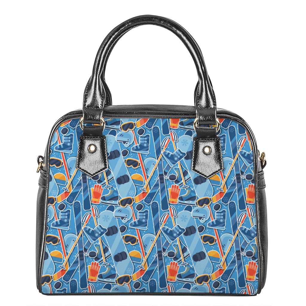 Skiing Equipment Pattern Print Shoulder Handbag