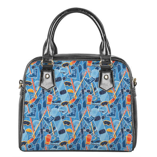 Skiing Equipment Pattern Print Shoulder Handbag
