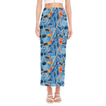 Skiing Equipment Pattern Print Side Slit Maxi Skirt