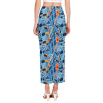 Skiing Equipment Pattern Print Side Slit Maxi Skirt