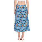 Skiing Equipment Pattern Print Side Slit Midi Skirt