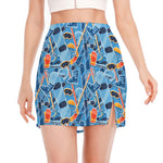 Skiing Equipment Pattern Print Side Slit Mini Skirt
