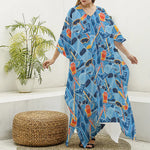 Skiing Equipment Pattern Print Silk V-Neck Kaftan Dress