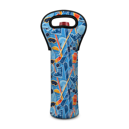 Skiing Equipment Pattern Print Single Neoprene Wine Tote