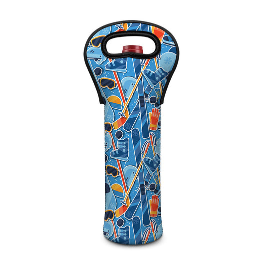 Skiing Equipment Pattern Print Single Neoprene Wine Tote
