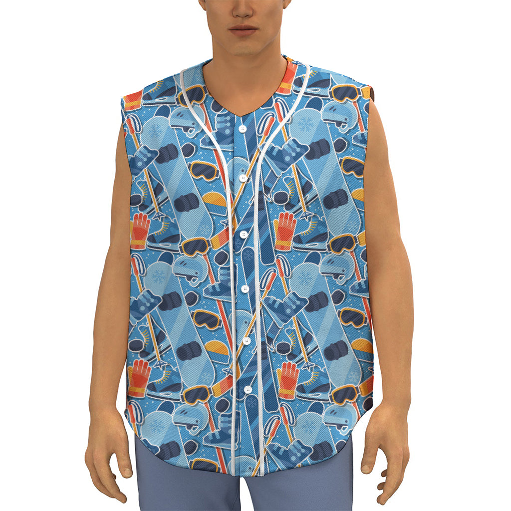 Skiing Equipment Pattern Print Sleeveless Baseball Jersey