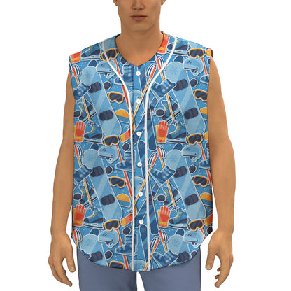 Skiing Equipment Pattern Print Sleeveless Baseball Jersey