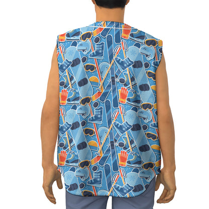Skiing Equipment Pattern Print Sleeveless Baseball Jersey