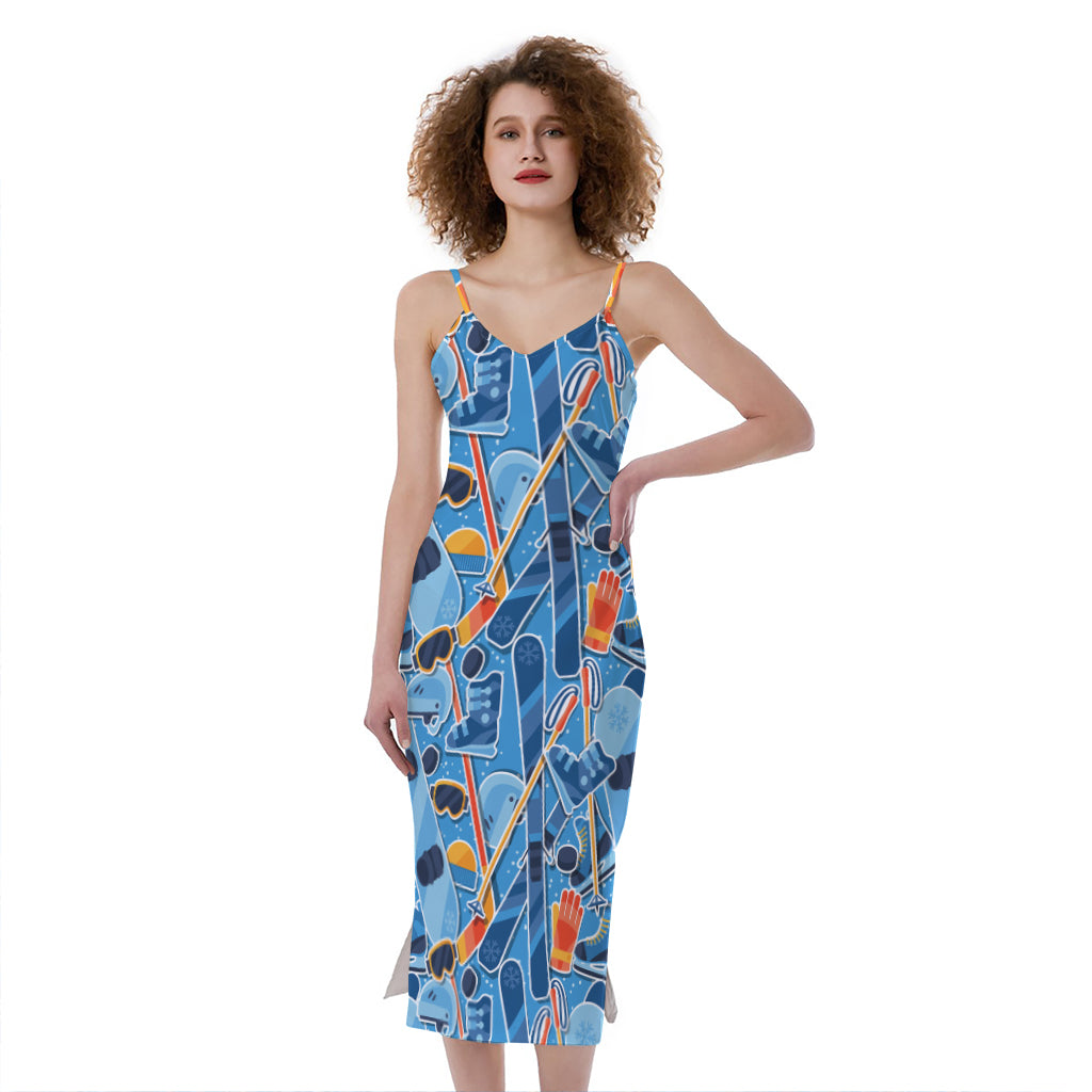 equipment midi dress Skiing Equipment Pattern Print Slim Fit Midi Cami Dress