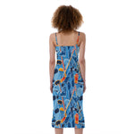 Skiing Equipment Pattern Print Slim Fit Midi Cami Dress
