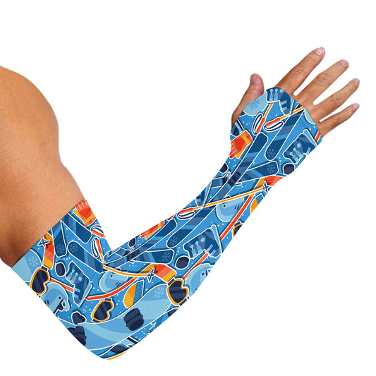 Skiing Equipment Pattern Print Sun Protection Arm Sleeves