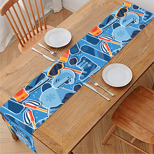 Skiing Equipment Pattern Print Table Runner