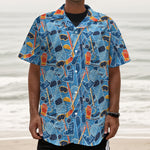 Skiing Equipment Pattern Print Textured Short Sleeve Shirt
