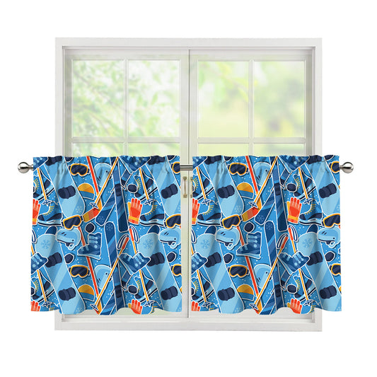 Skiing Equipment Pattern Print Tier Curtains