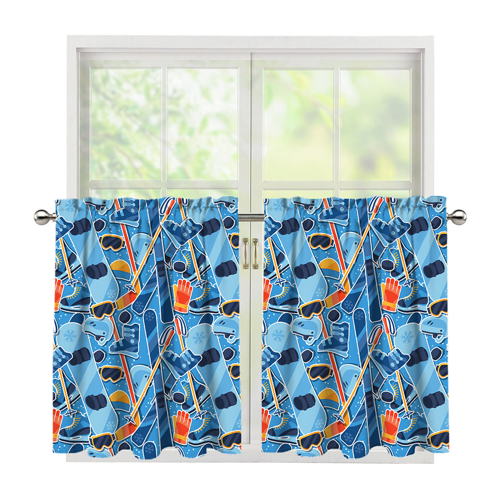 Skiing Equipment Pattern Print Tier Curtains