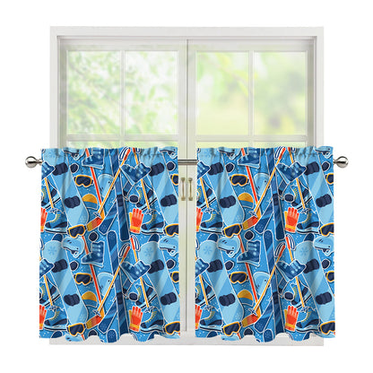 Skiing Equipment Pattern Print Tier Curtains