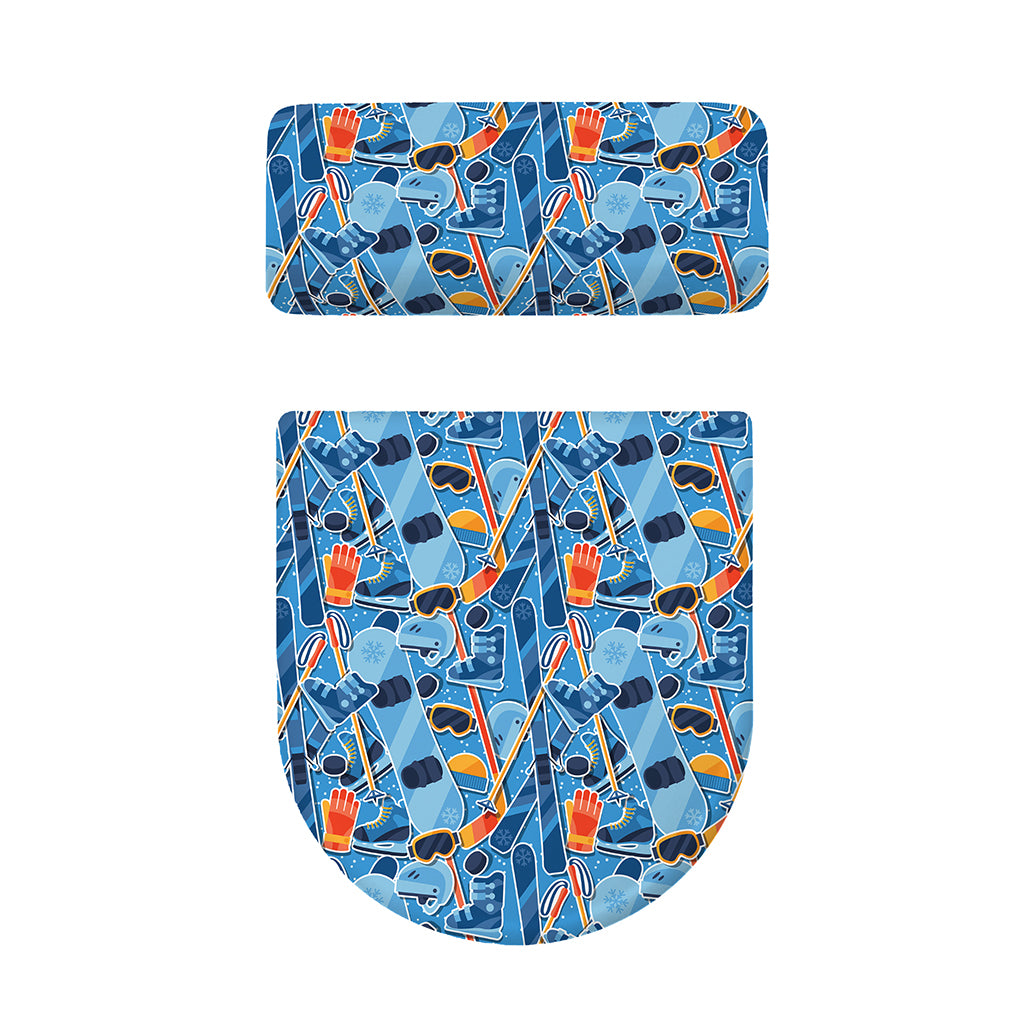 Skiing Equipment Pattern Print Toilet Lid And Tank Cover Set