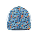 Skiing Equipment Pattern Print White Mesh Trucker Hat