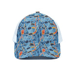 Skiing Equipment Pattern Print White Mesh Trucker Cap