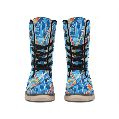 Skiing Equipment Pattern Print Winter Boots