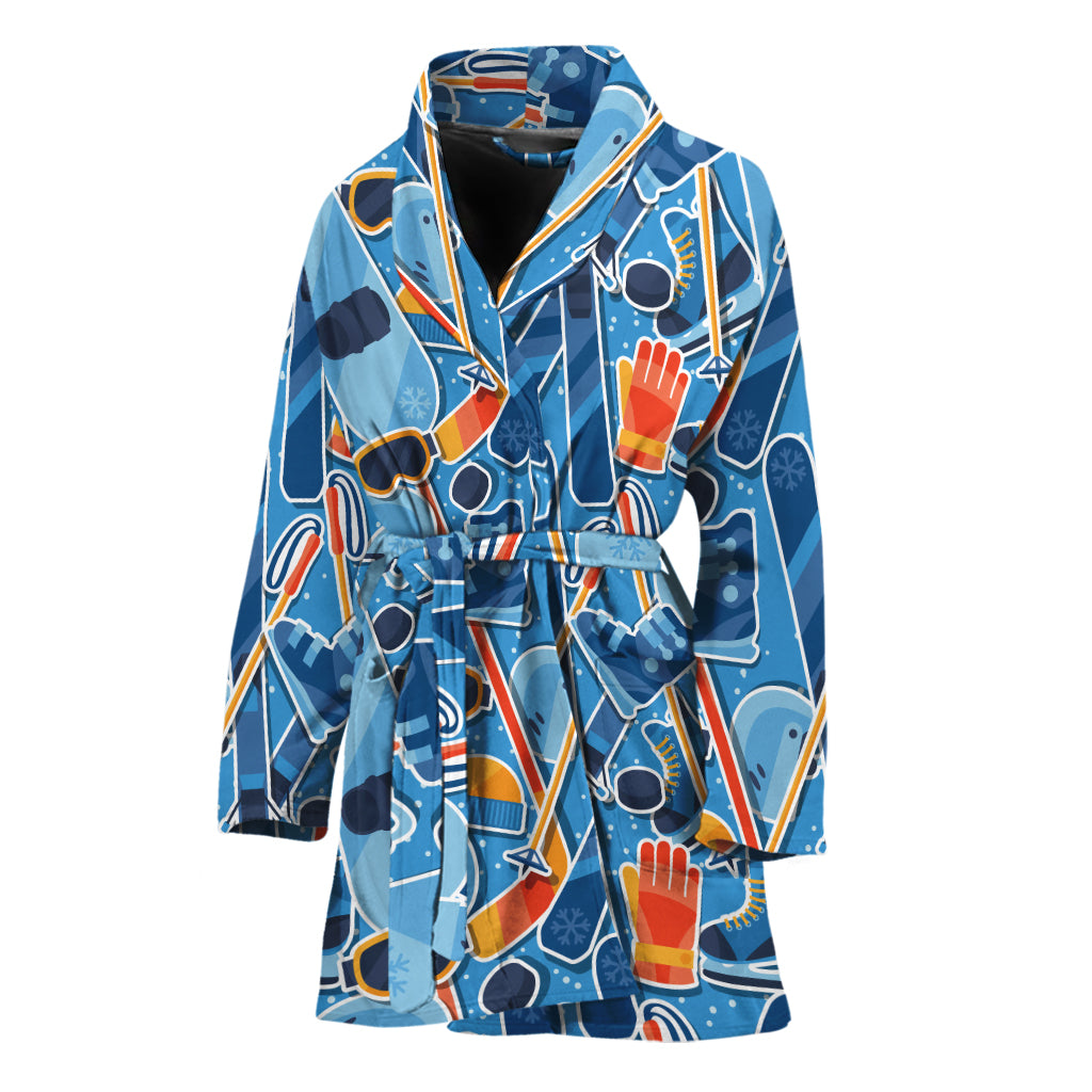 Skiing Equipment Pattern Print Women's Bathrobe