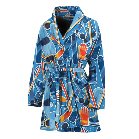 Skiing Equipment Pattern Print Women's Bathrobe