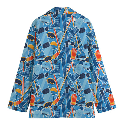Skiing Equipment Pattern Print Women's Blazer