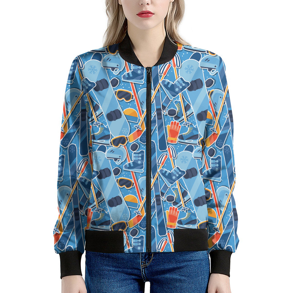 Skiing Equipment Pattern Print Women's Bomber Jacket