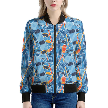 Skiing Equipment Pattern Print Women's Bomber Jacket