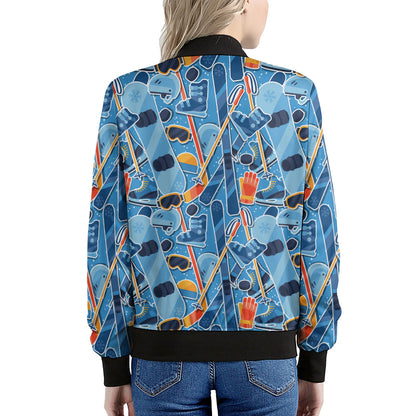 Skiing Equipment Pattern Print Women's Bomber Jacket