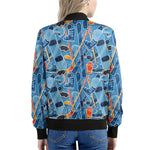 Skiing Equipment Pattern Print Women's Bomber Jacket