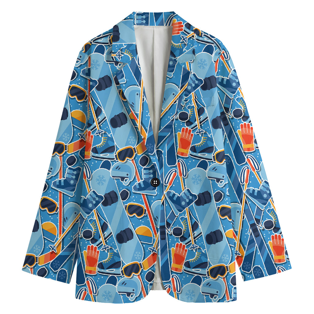 Skiing Equipment Pattern Print Women's Cotton Blazer