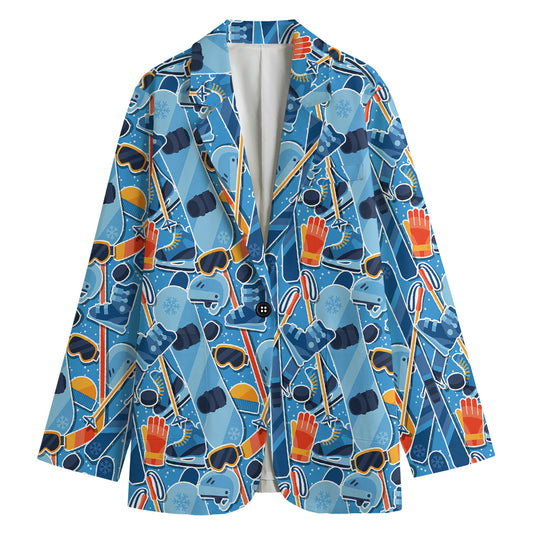 Skiing Equipment Pattern Print Women's Cotton Blazer