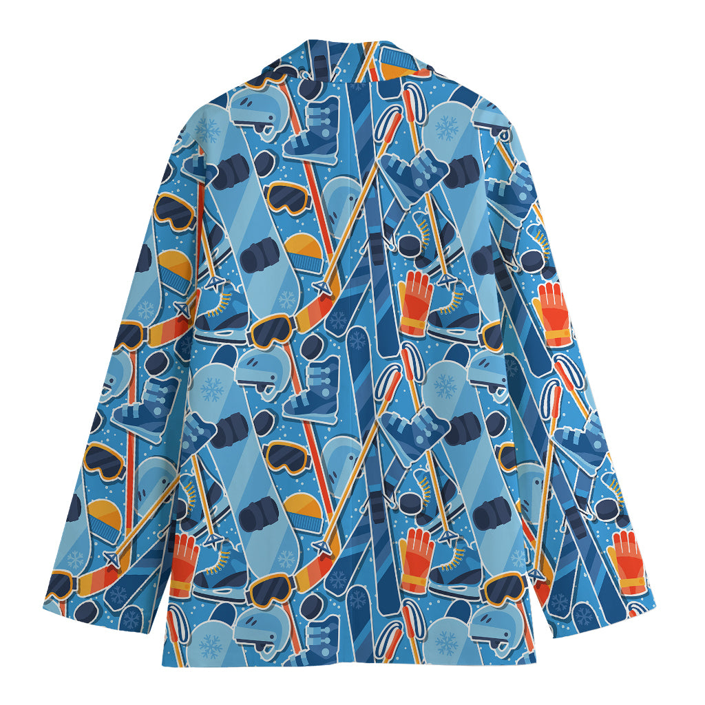 Skiing Equipment Pattern Print Women's Cotton Blazer